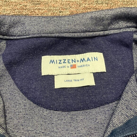 Mizzen + Main 1/4 Zip Pullover Blue Men's Large Trim Fit Made In America - Picture 3 of 7